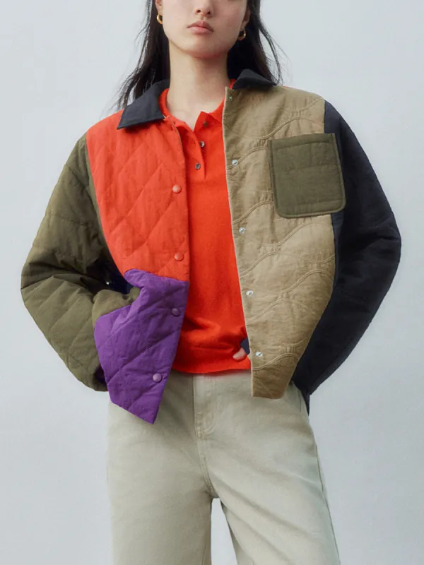 Patchwork Press Button Padded Coats sold by Urban Revivo