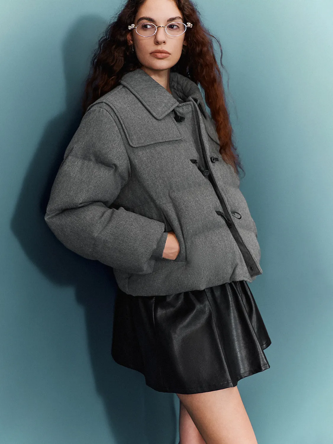 Cropped Loose Padded Wool Blend Coats sold by Urban Revivo product image thumbnail 2