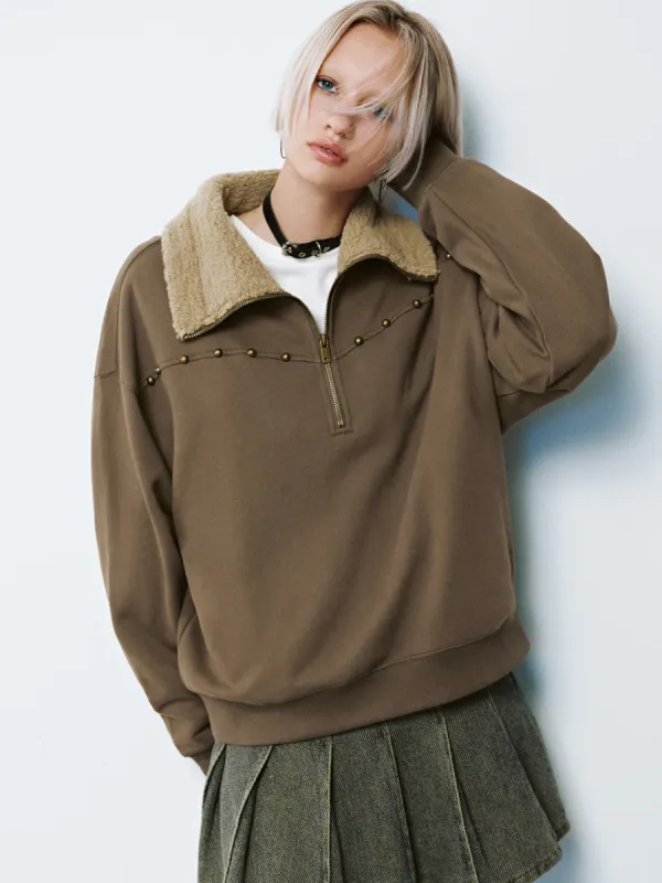 Zip Front Placket Loose Sweatshirts sold by Urban Revivo