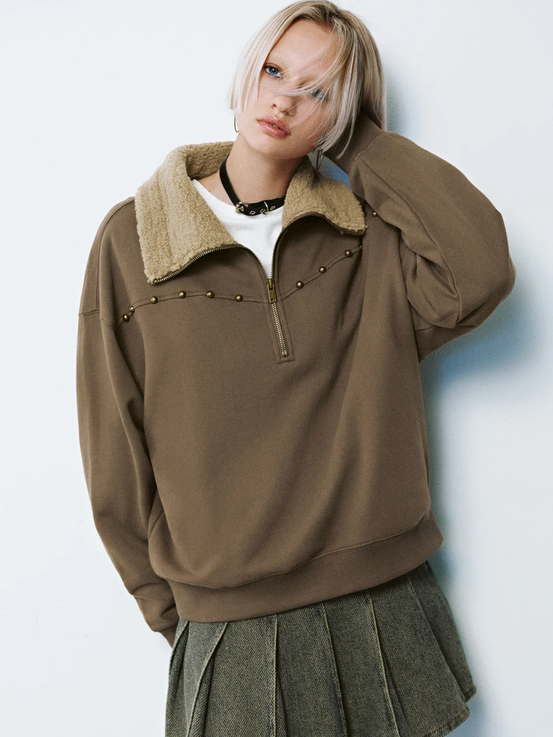 Zip Front Placket Loose Sweatshirts sold by Urban Revivo