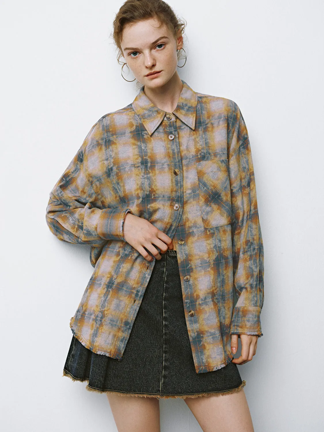 Plaid Loose Long Sleeve Shirts sold by Urban Revivo