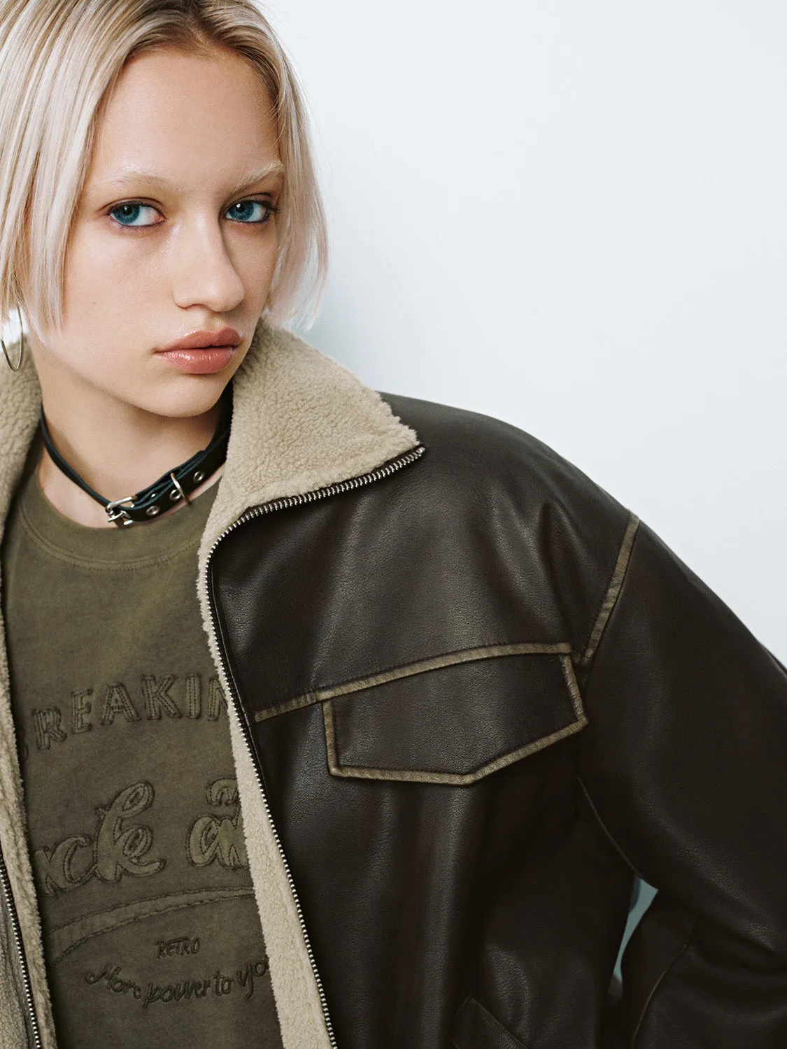 Leather Shearling Jackets sold by Urban Revivo product image thumbnail 5