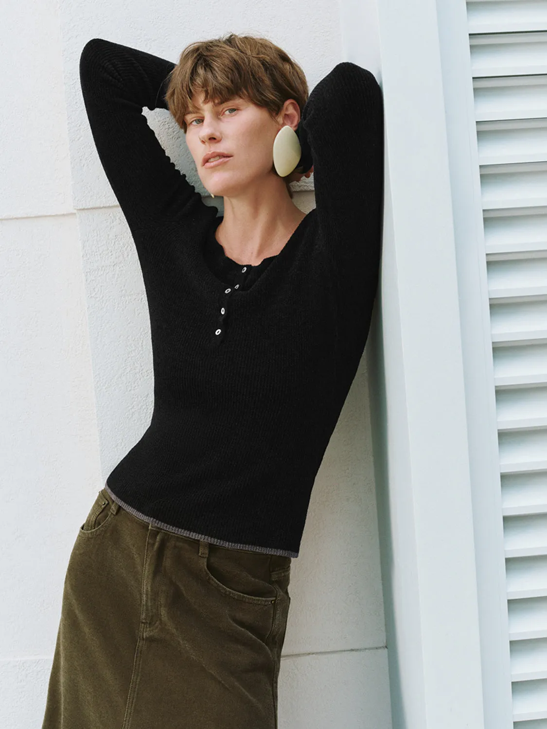 Button Half Placket Knitted T-Shirts sold by Urban Revivo product image thumbnail 3