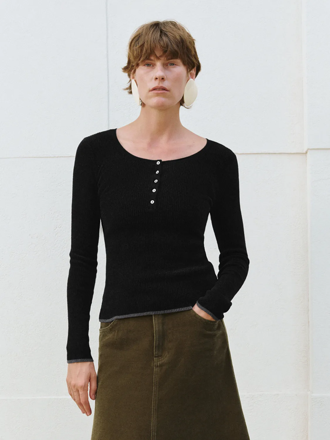 Button Half Placket Knitted T-Shirts sold by Urban Revivo