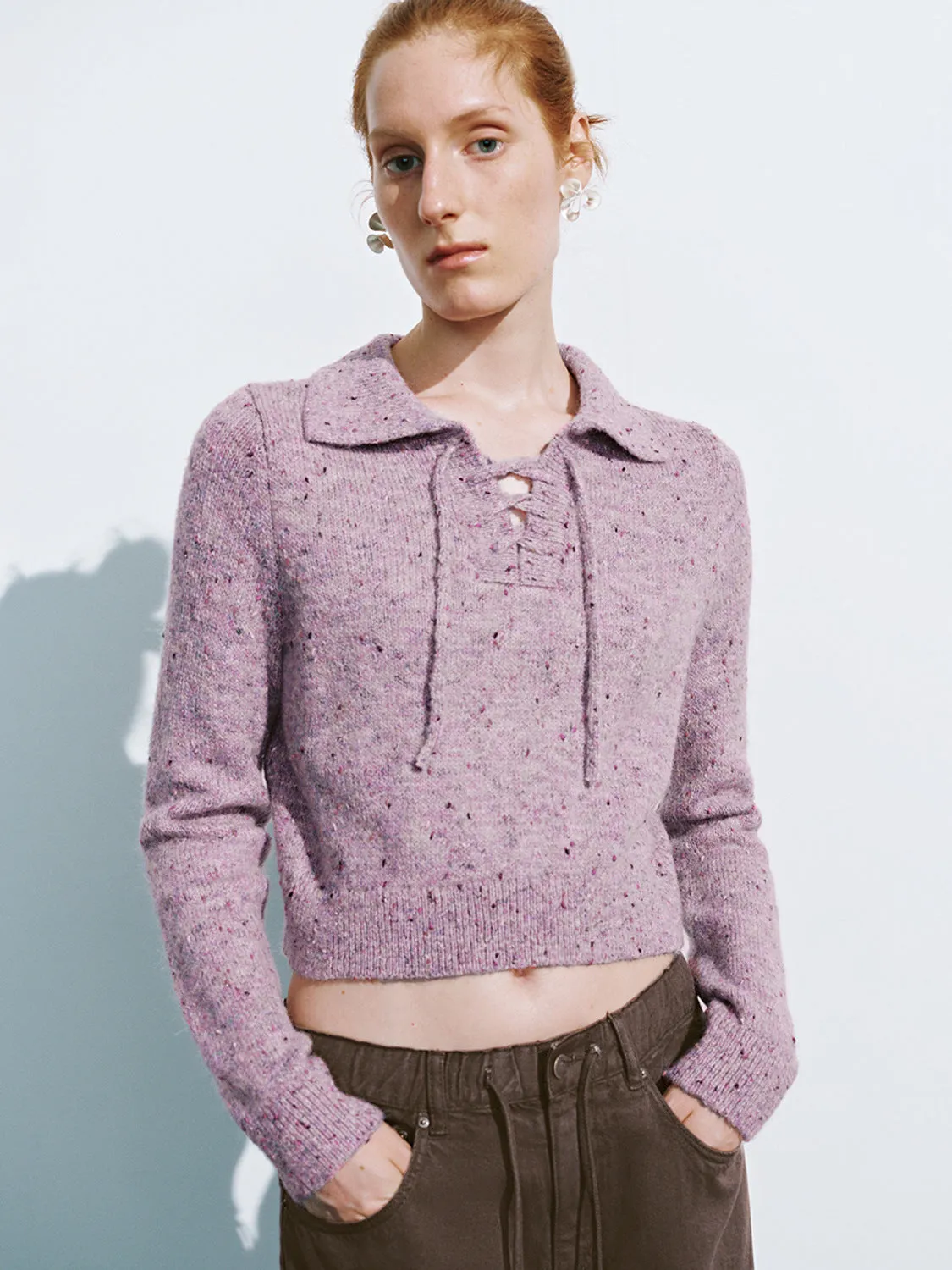 Cropped Lace-Up Knitted T-Shirts sold by Urban Revivo