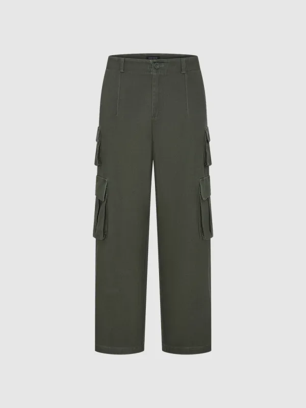 Flap Pocket Wide-Leg Pants sold by Urban Revivo