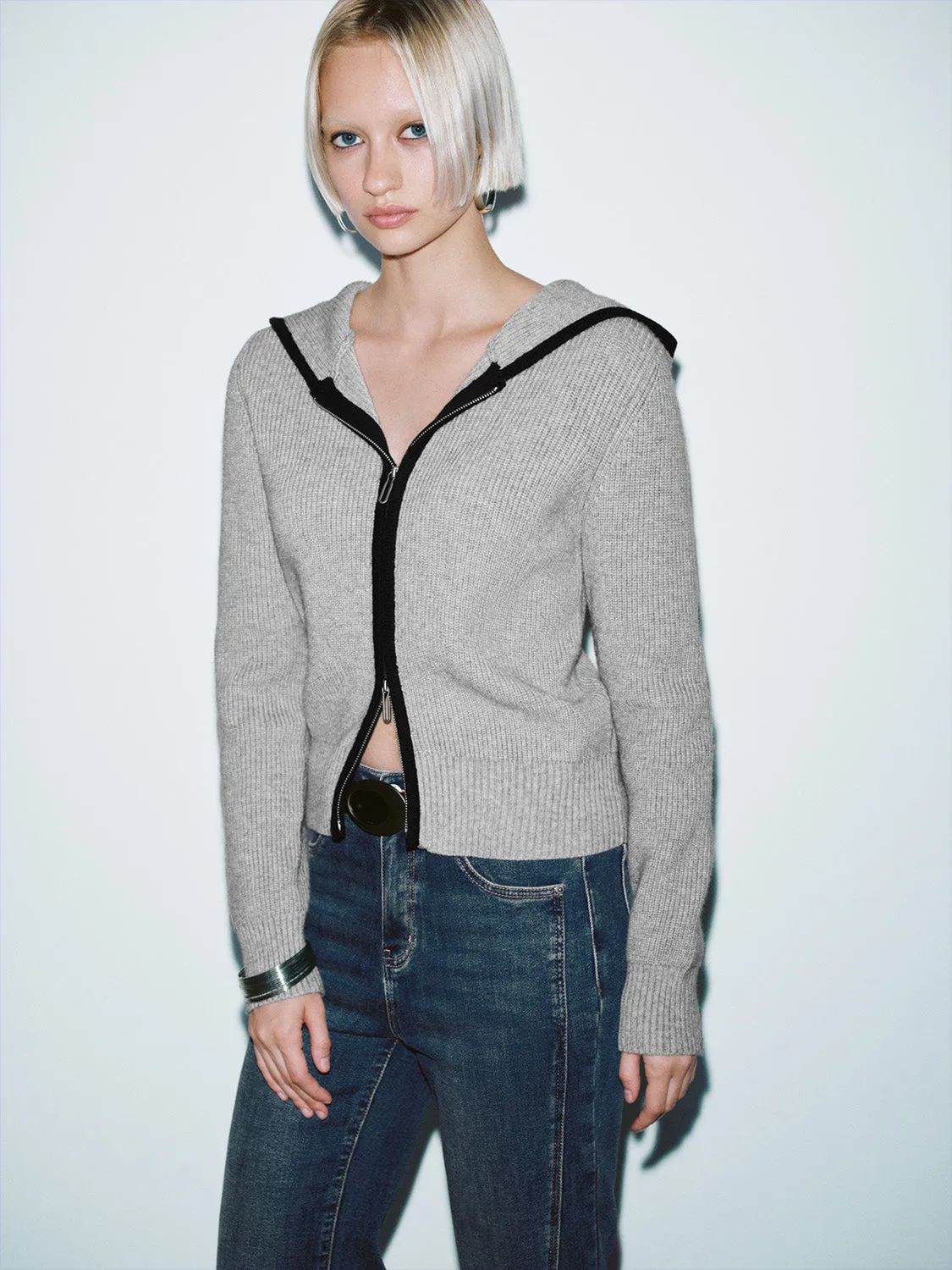 Zip Up Front Hoodie Knitted Cardigans sold by Urban Revivo product image thumbnail 2