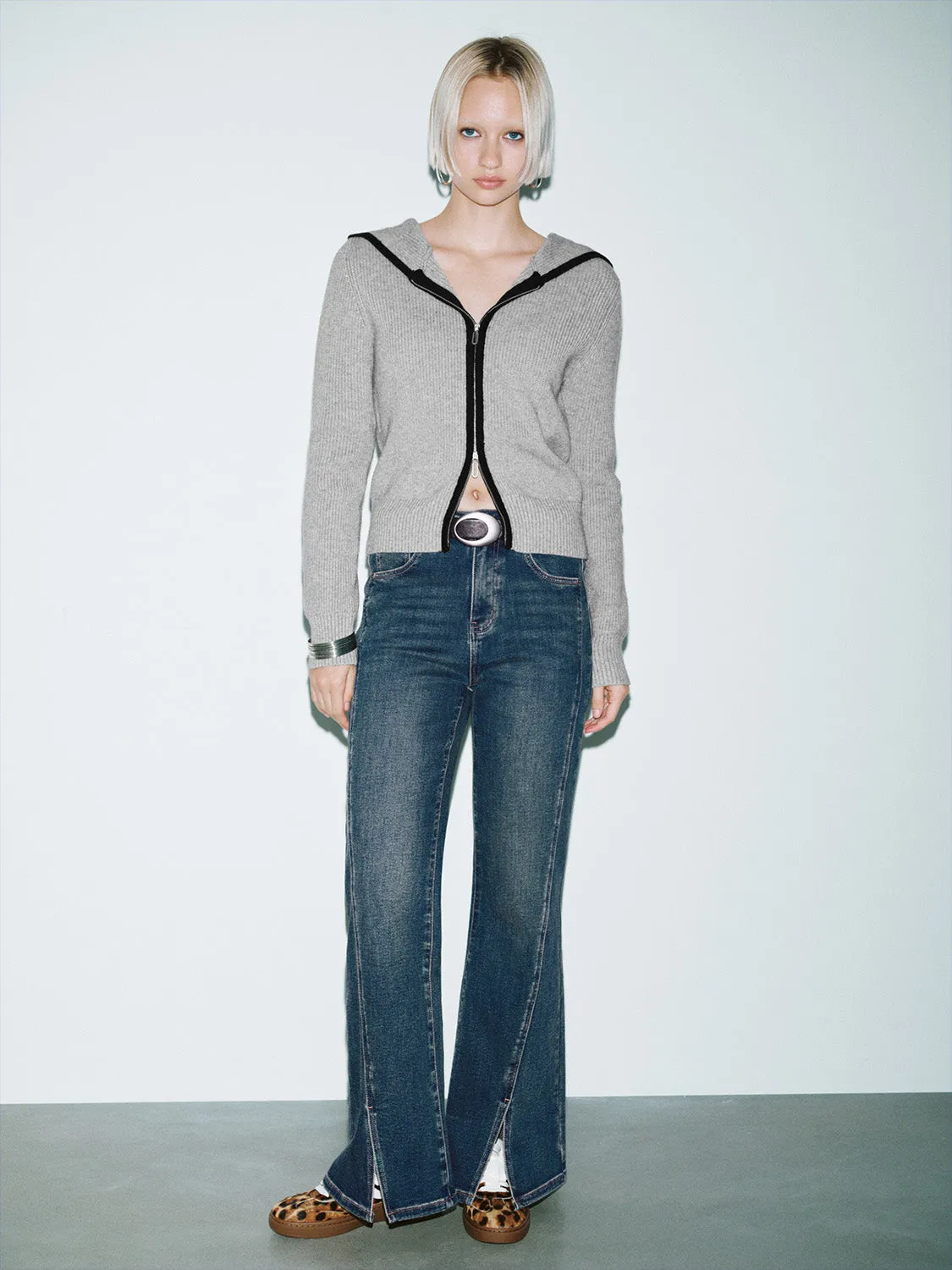 Zip Up Front Hoodie Knitted Cardigans sold by Urban Revivo product image thumbnail 4