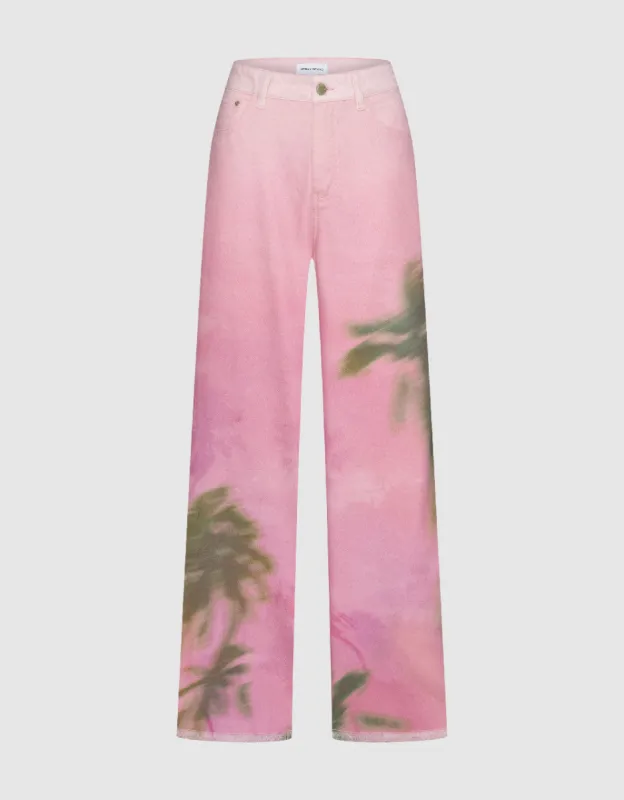 Printed Wide-Leg Jeans sold by Urban Revivo