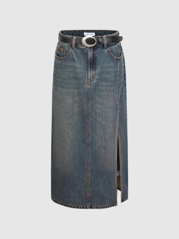 Midi Split Hem Denim Skirts sold by Urban Revivo
