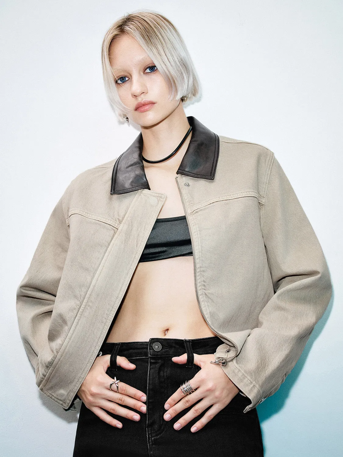 Leather Collar Denim Jackets sold by Urban Revivo