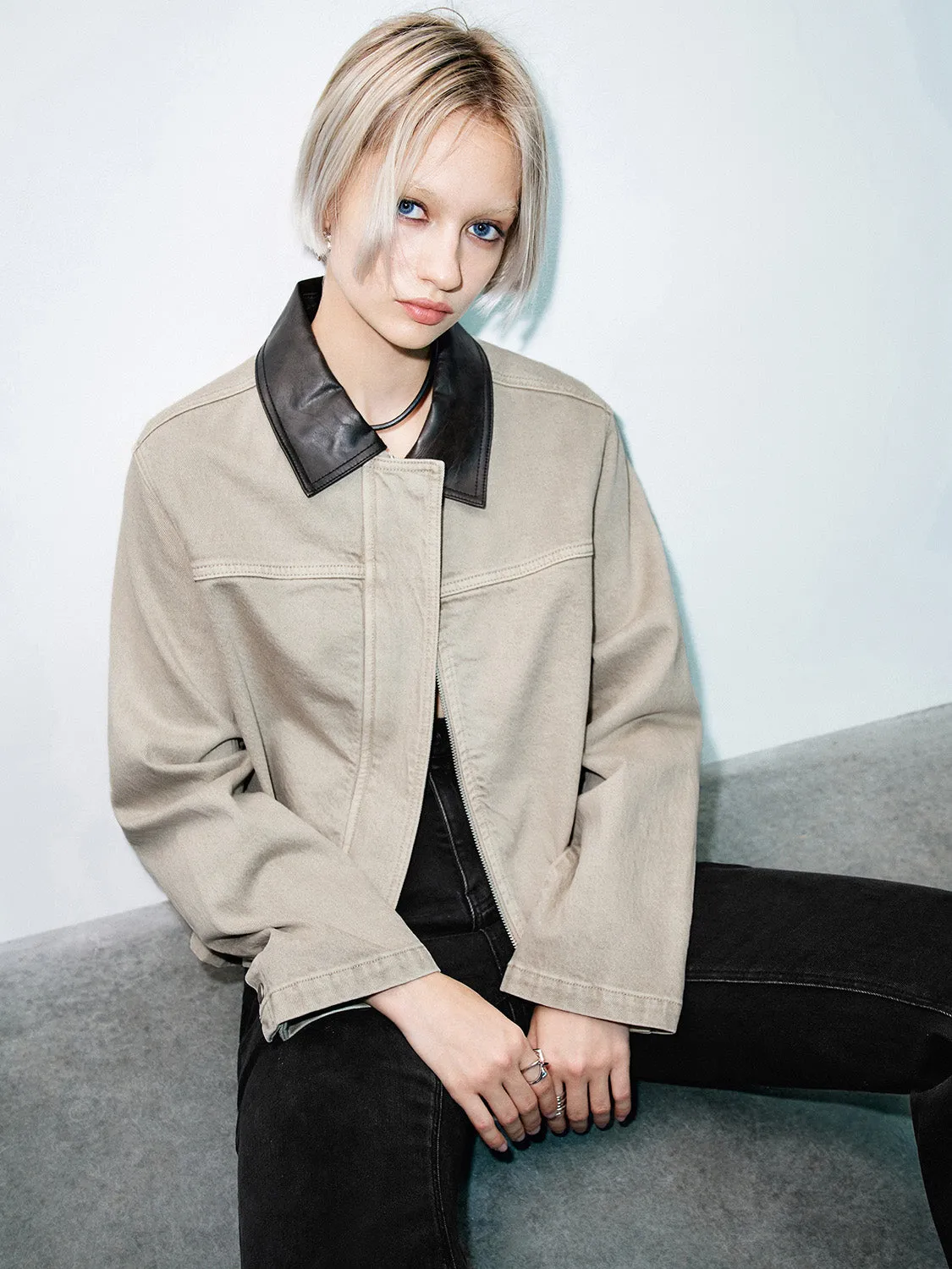 Leather Collar Denim Jackets sold by Urban Revivo product image thumbnail 2