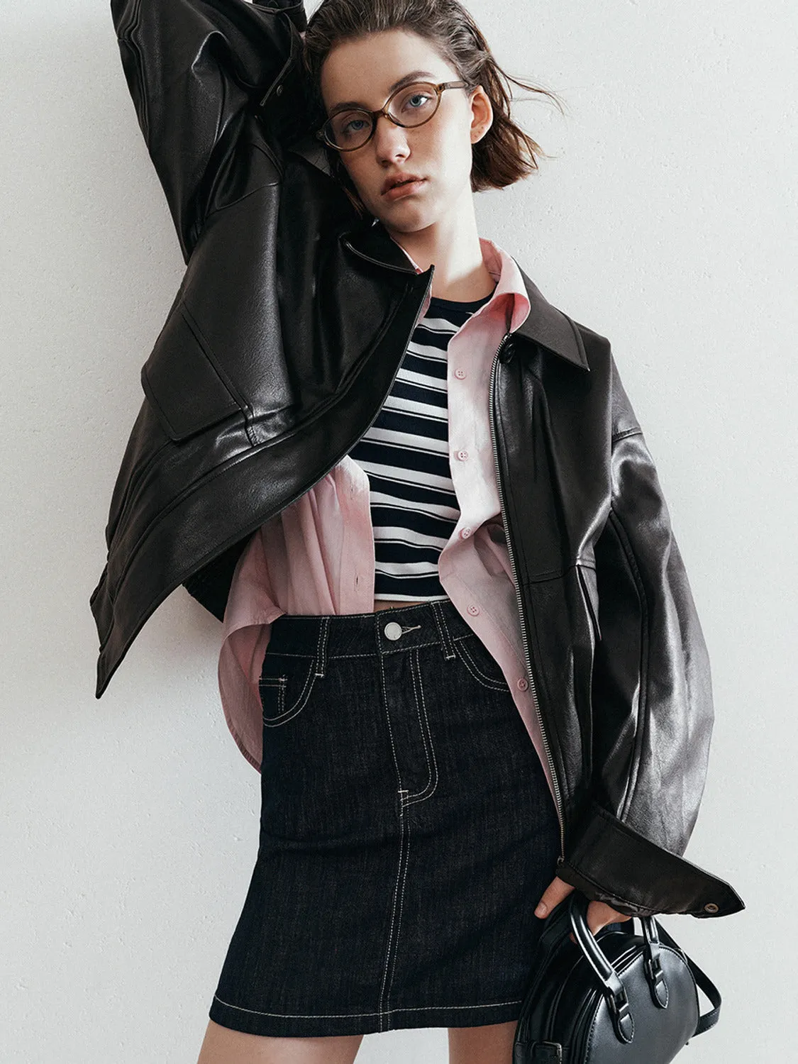 Loose Vegan Leather Jackets sold by Urban Revivo product image thumbnail 4