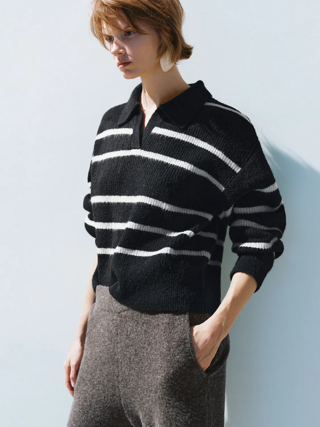 Lapel Striped Knitted T-Shirts sold by Urban Revivo product image thumbnail 2