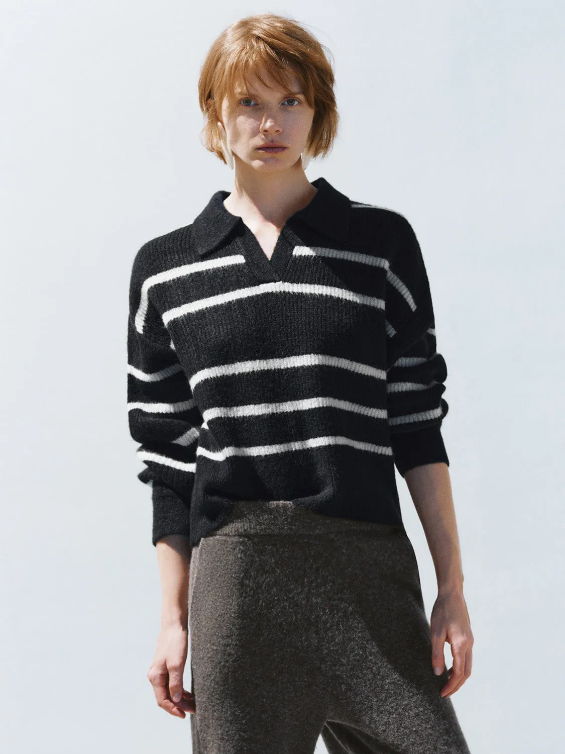 Lapel Striped Knitted T-Shirts sold by Urban Revivo