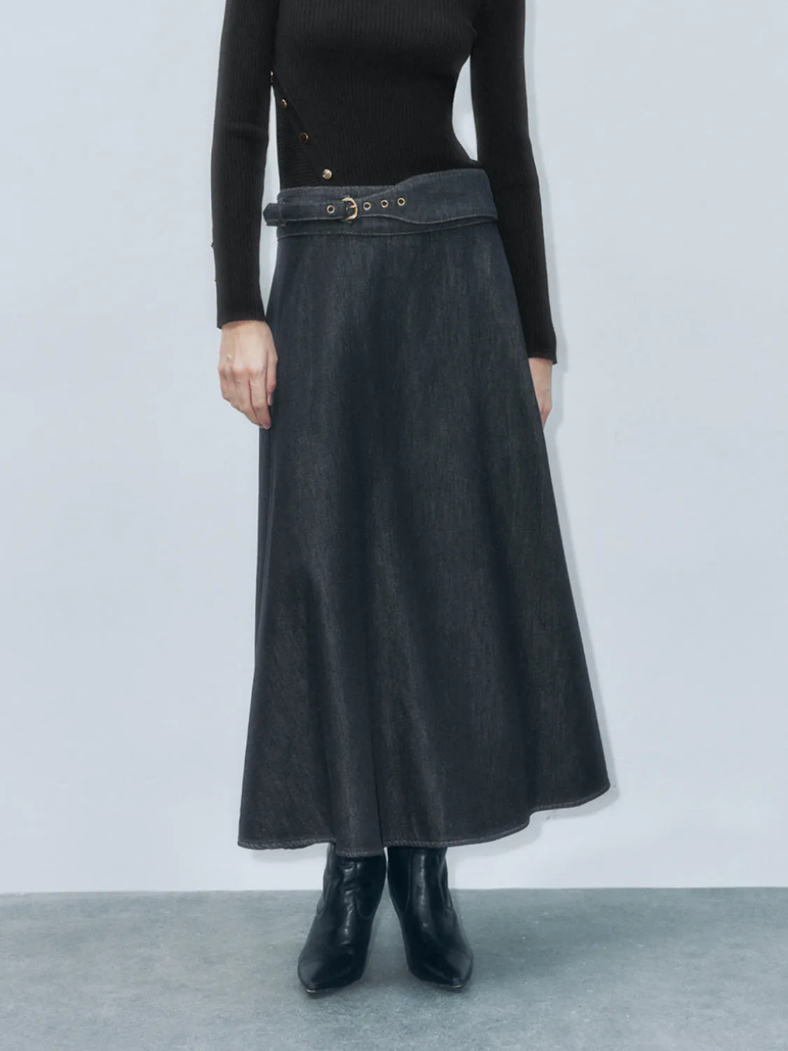 Maxi Denim Flared Skirts sold by Urban Revivo product image thumbnail 2