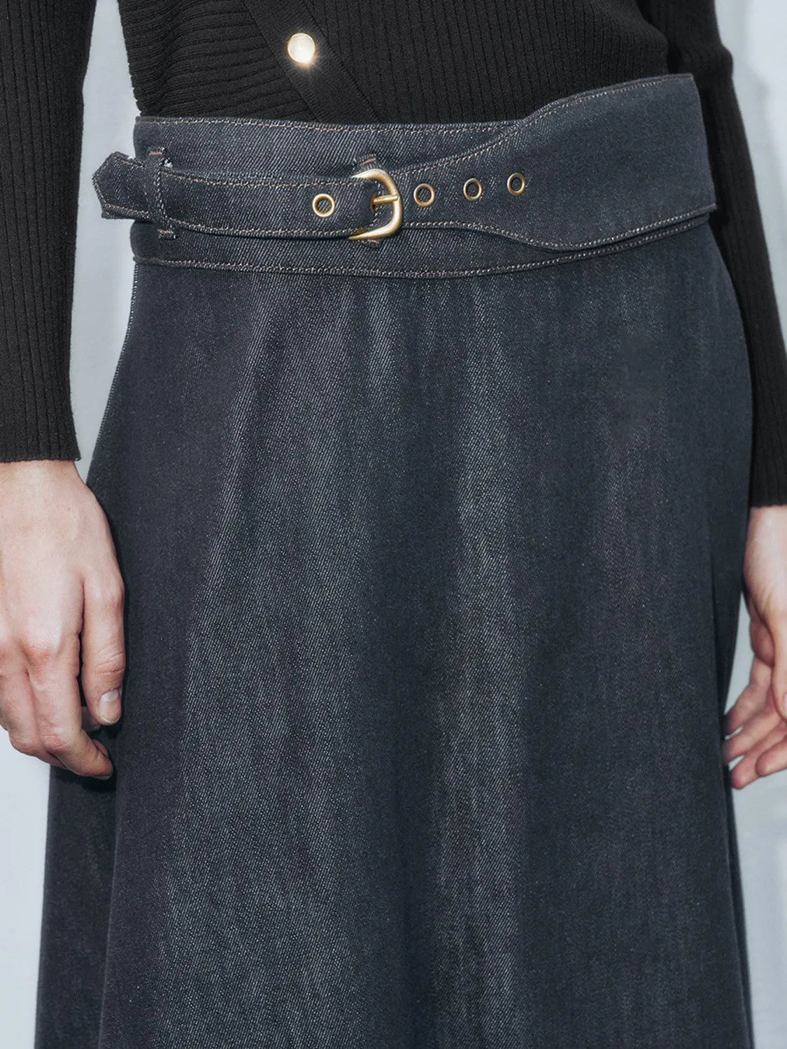 Maxi Denim Flared Skirts sold by Urban Revivo product image thumbnail 4