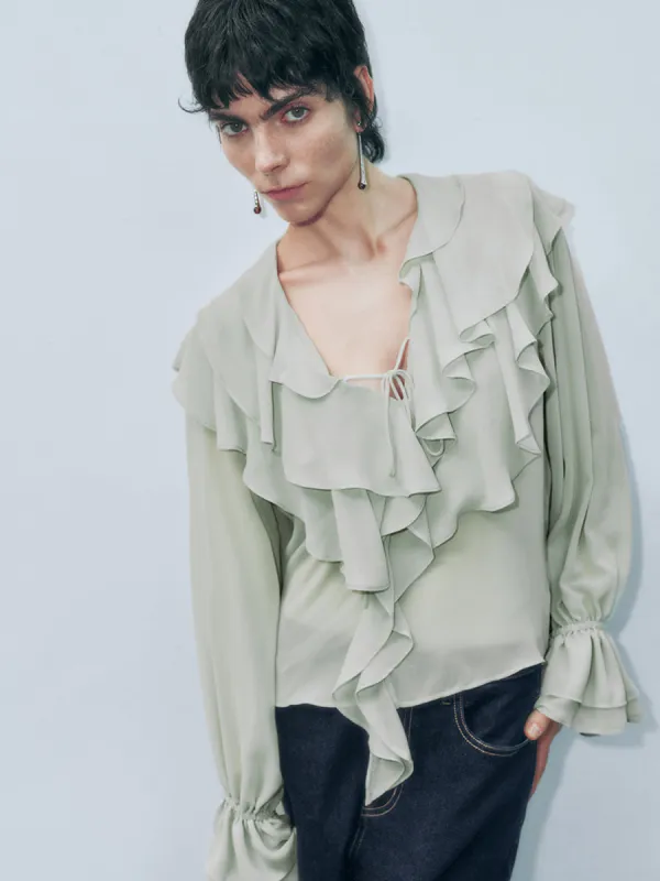 Ruffle Trim Long Sleeve Shirts sold by Urban Revivo