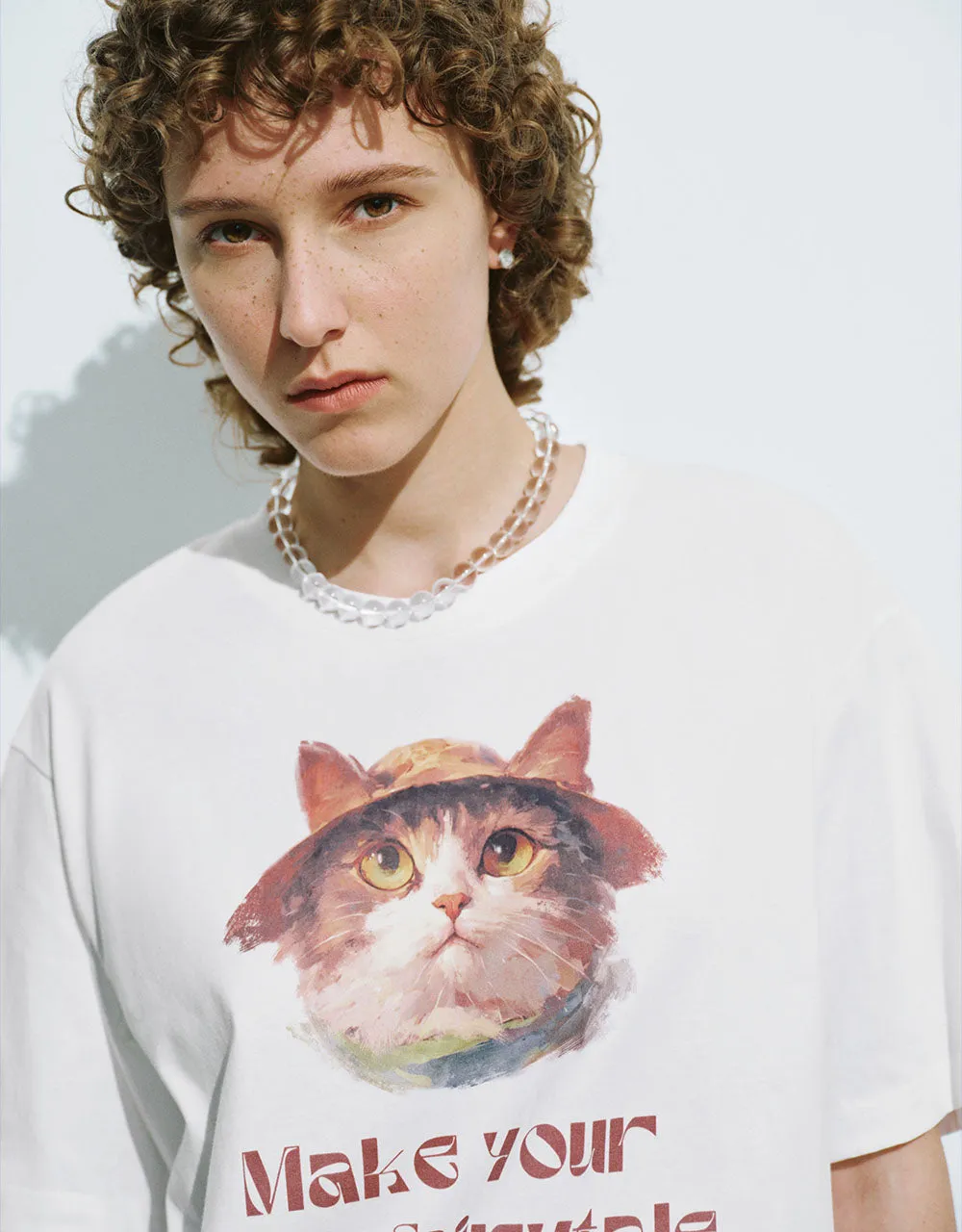 Cat Printed Crew Neck Loose T-Shirt sold by Urban Revivo product image thumbnail 4