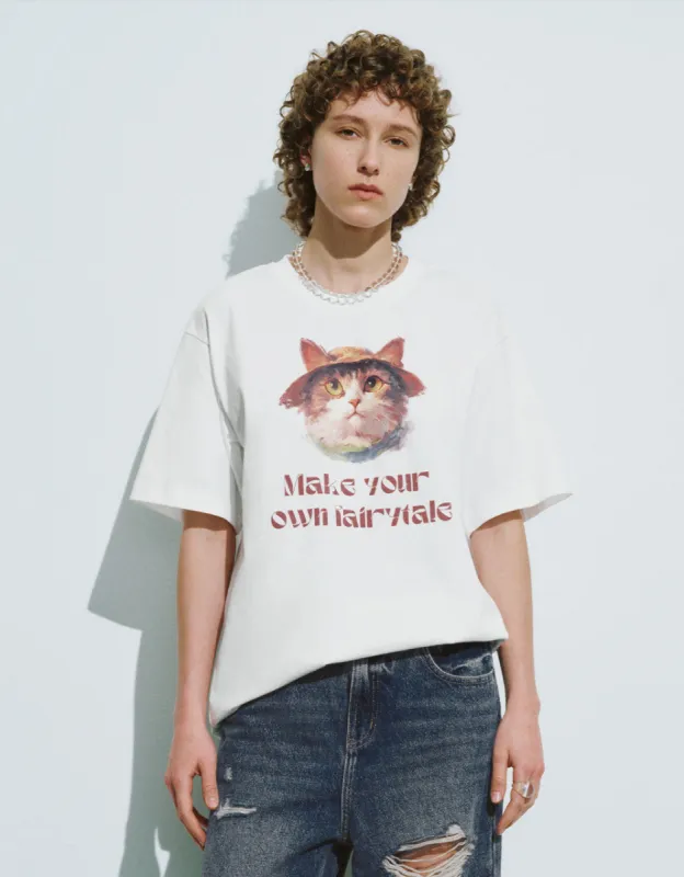Cat Printed Crew Neck Loose T-Shirt sold by Urban Revivo