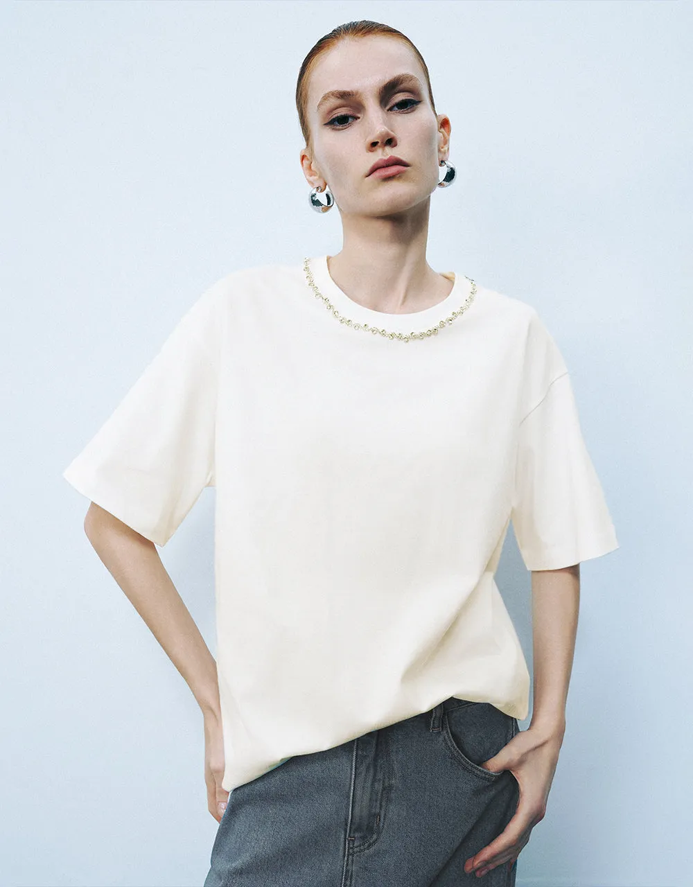 Crew Neck Straight T-Shirt sold by Urban Revivo