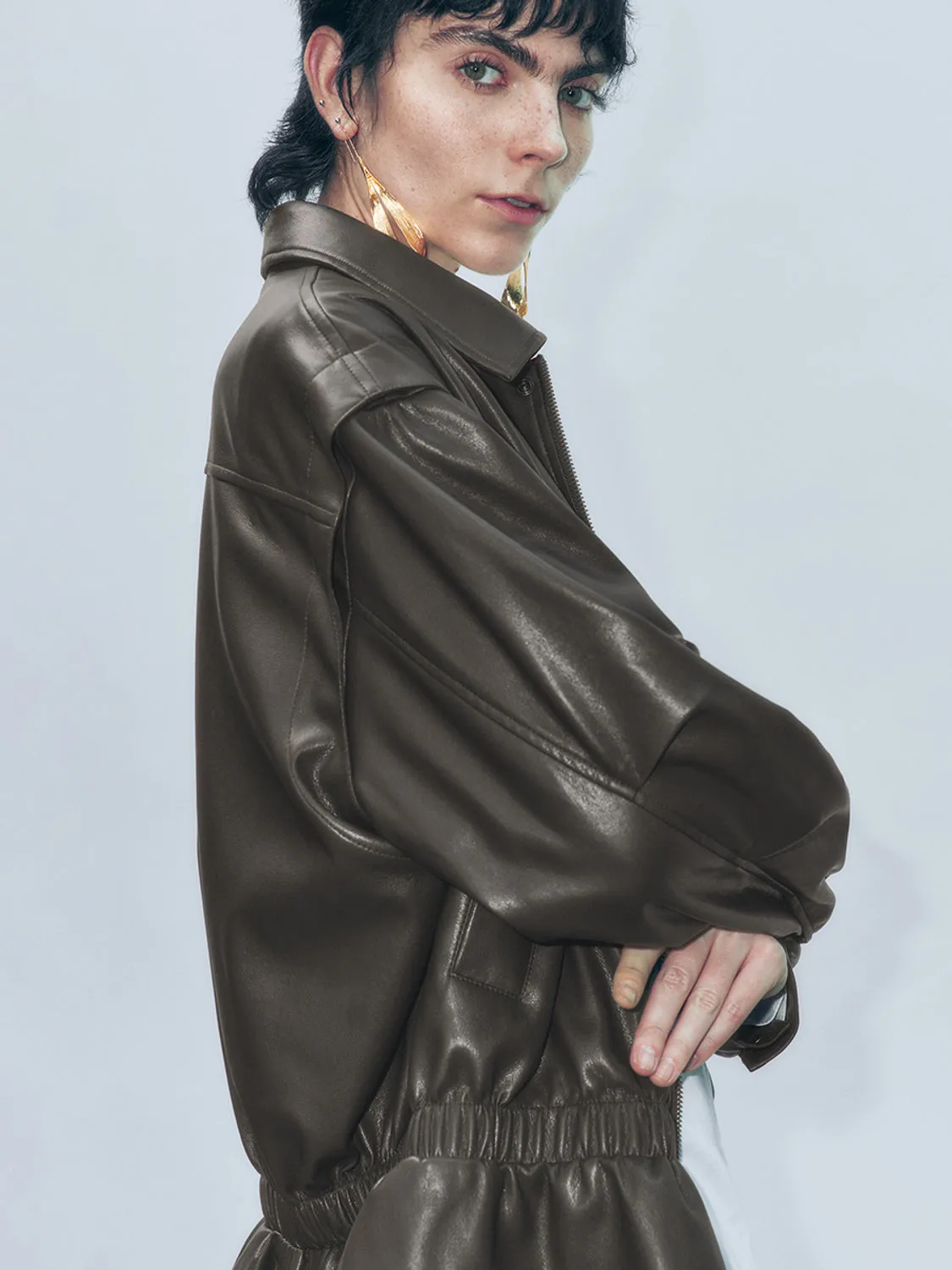 Tapered Waist Vegan Leather Jackets sold by Urban Revivo product image thumbnail 3