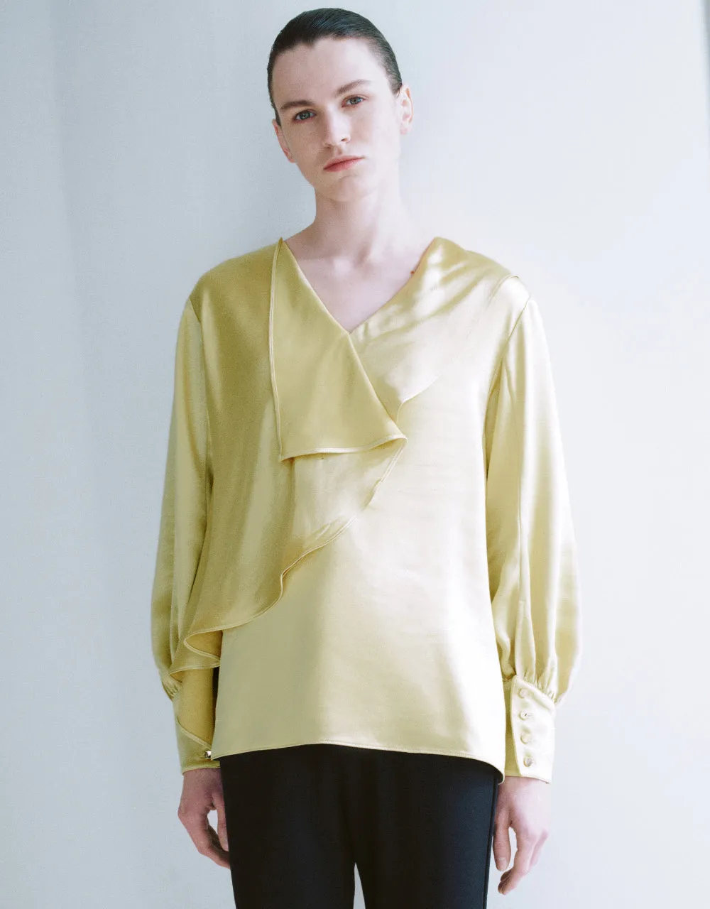 Ruffle V-Neck Overhead Shirt sold by Urban Revivo