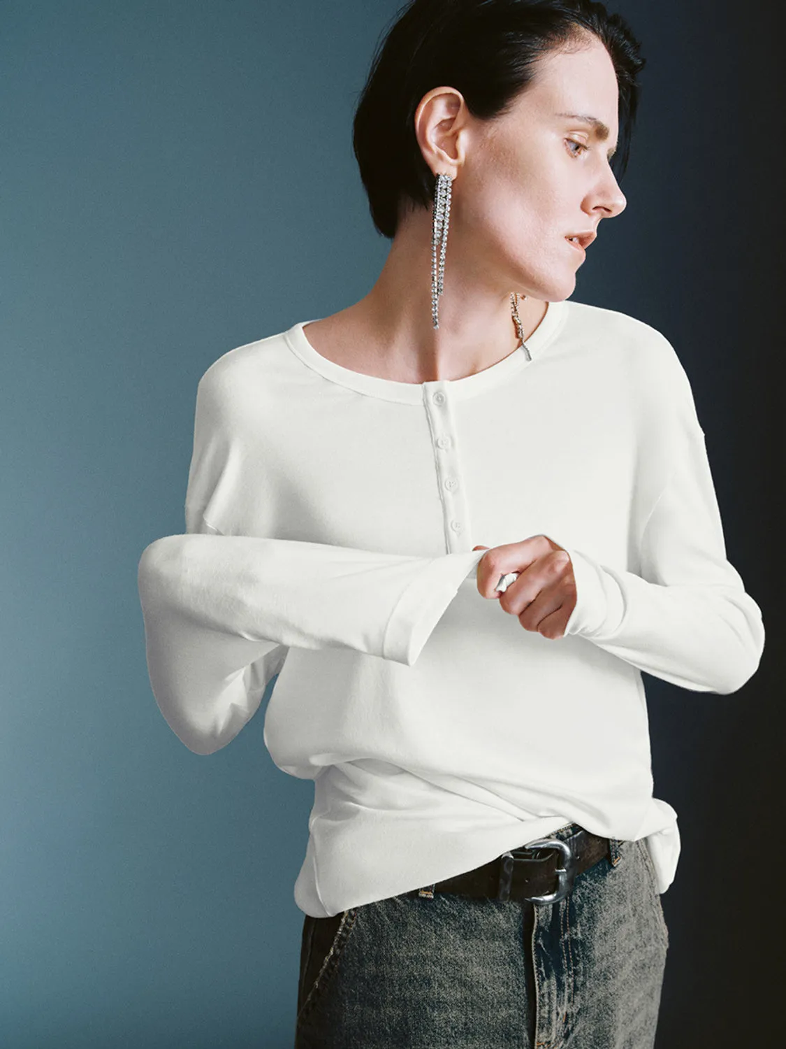 Button Half Placket Loose T-Shirts sold by Urban Revivo product image thumbnail 3