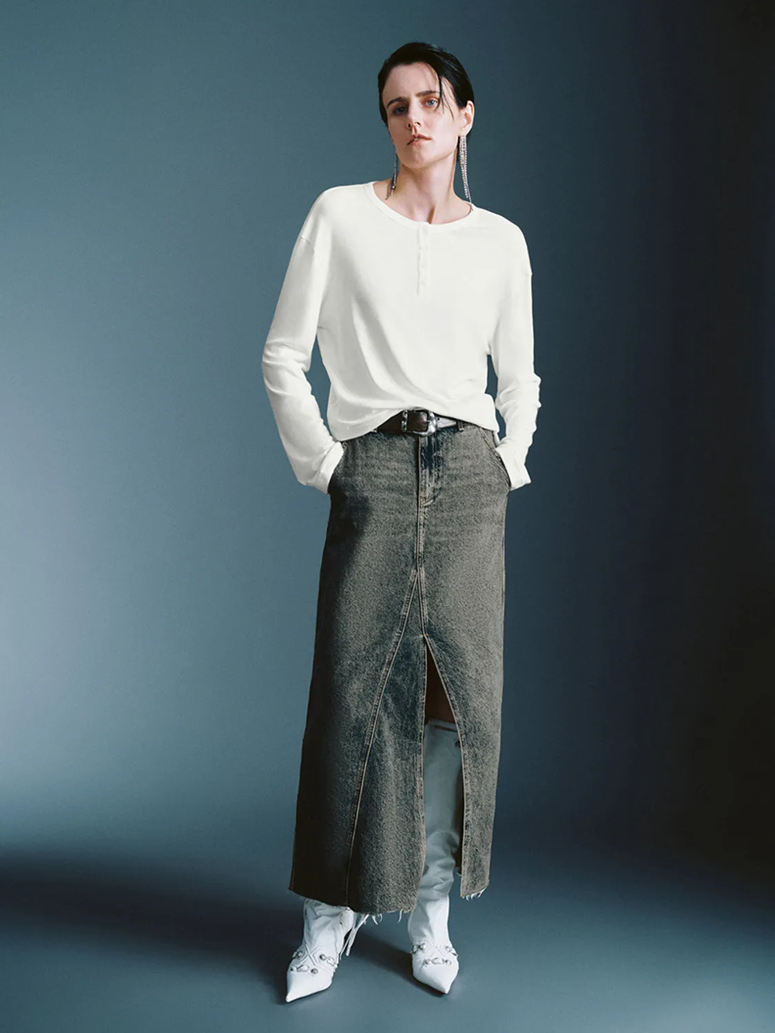 Button Half Placket Loose T-Shirts sold by Urban Revivo product image thumbnail 4