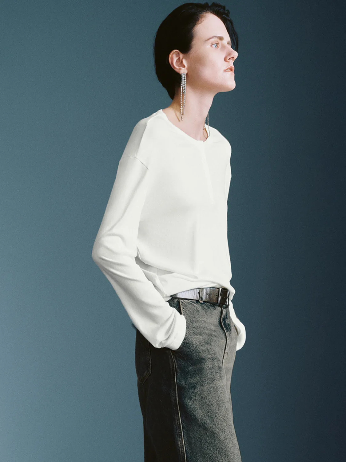 Button Half Placket Loose T-Shirts sold by Urban Revivo product image thumbnail 5