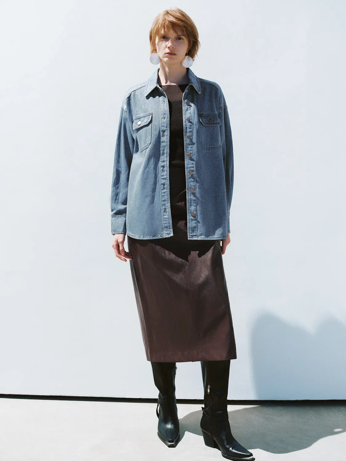 Loose Straight Denim Shirt sold by Urban Revivo product image thumbnail 4