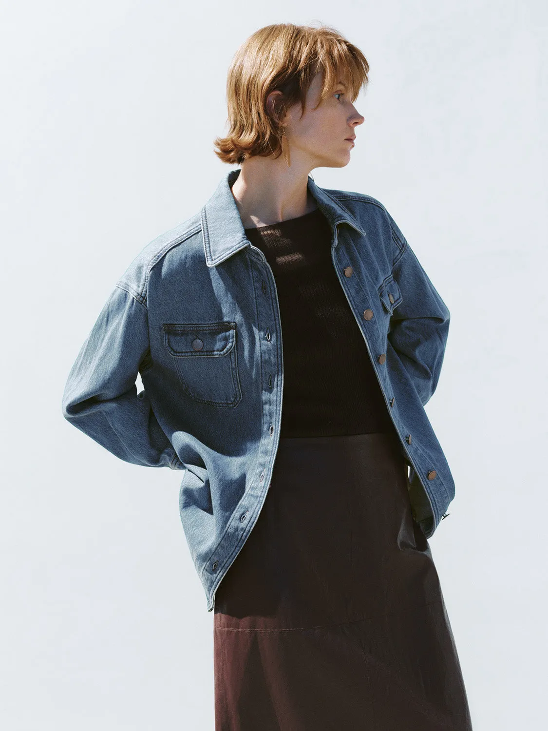 Loose Straight Denim Shirt sold by Urban Revivo product image thumbnail 2