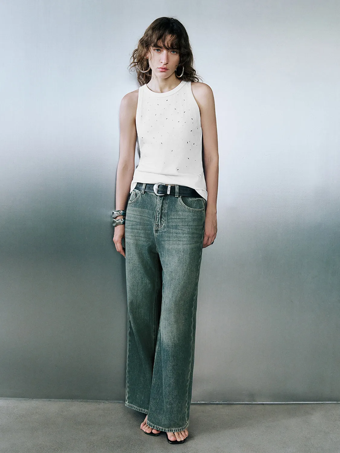 Rhinestone Decor Crew Neck Tank Top sold by Urban Revivo product image thumbnail 4