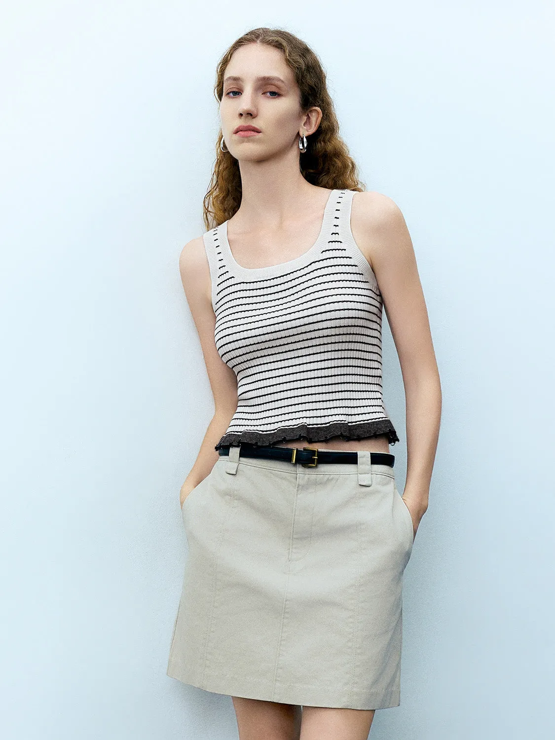 Striped U Neck Knitted Tank Top sold by Urban Revivo