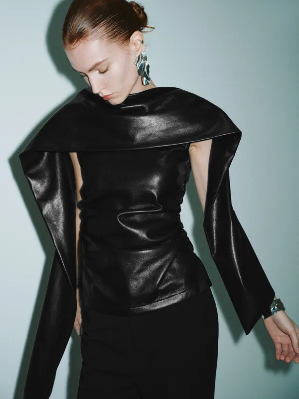 Sleeveless Vegan Leather Blouse sold by Urban Revivo
