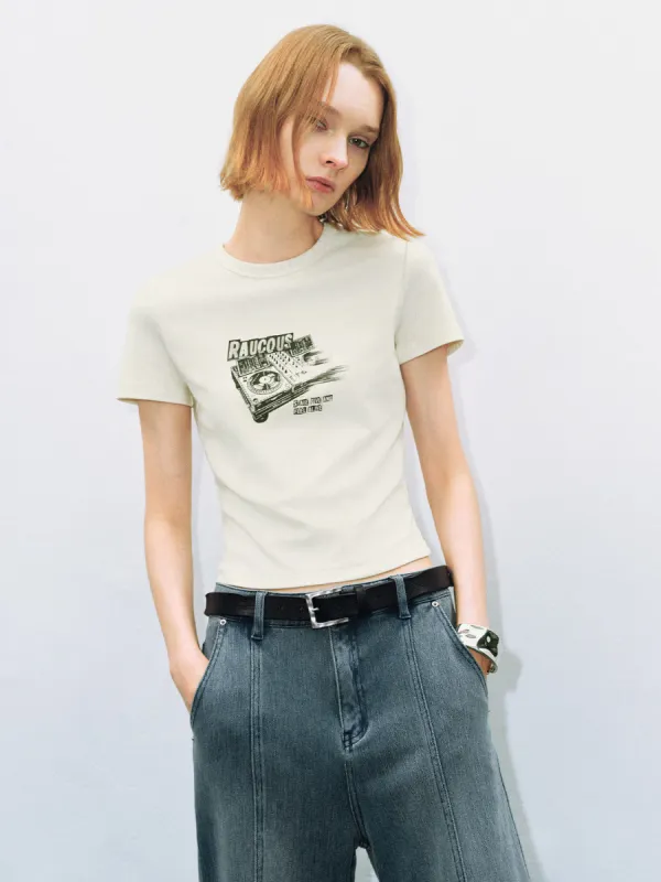 Printed Crew Neck Skinny T-Shirt sold by Urban Revivo