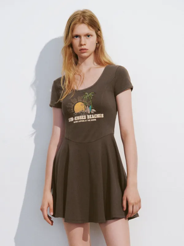 Printed Crew Neck A-Line Dress sold by Urban Revivo