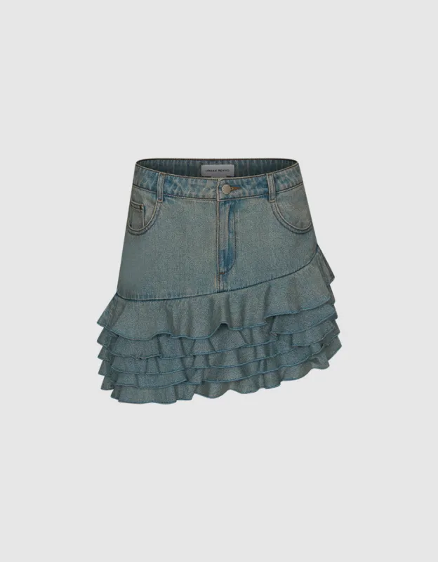 Fishtail Mini Denim Skirt sold by Urban Revivo