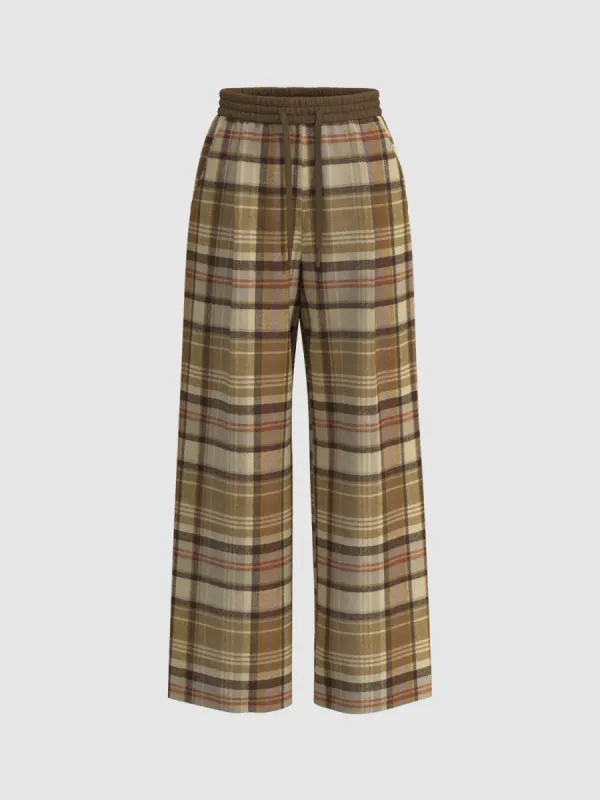 Drawstring Plaid Wide-Leg Pants sold by Urban Revivo