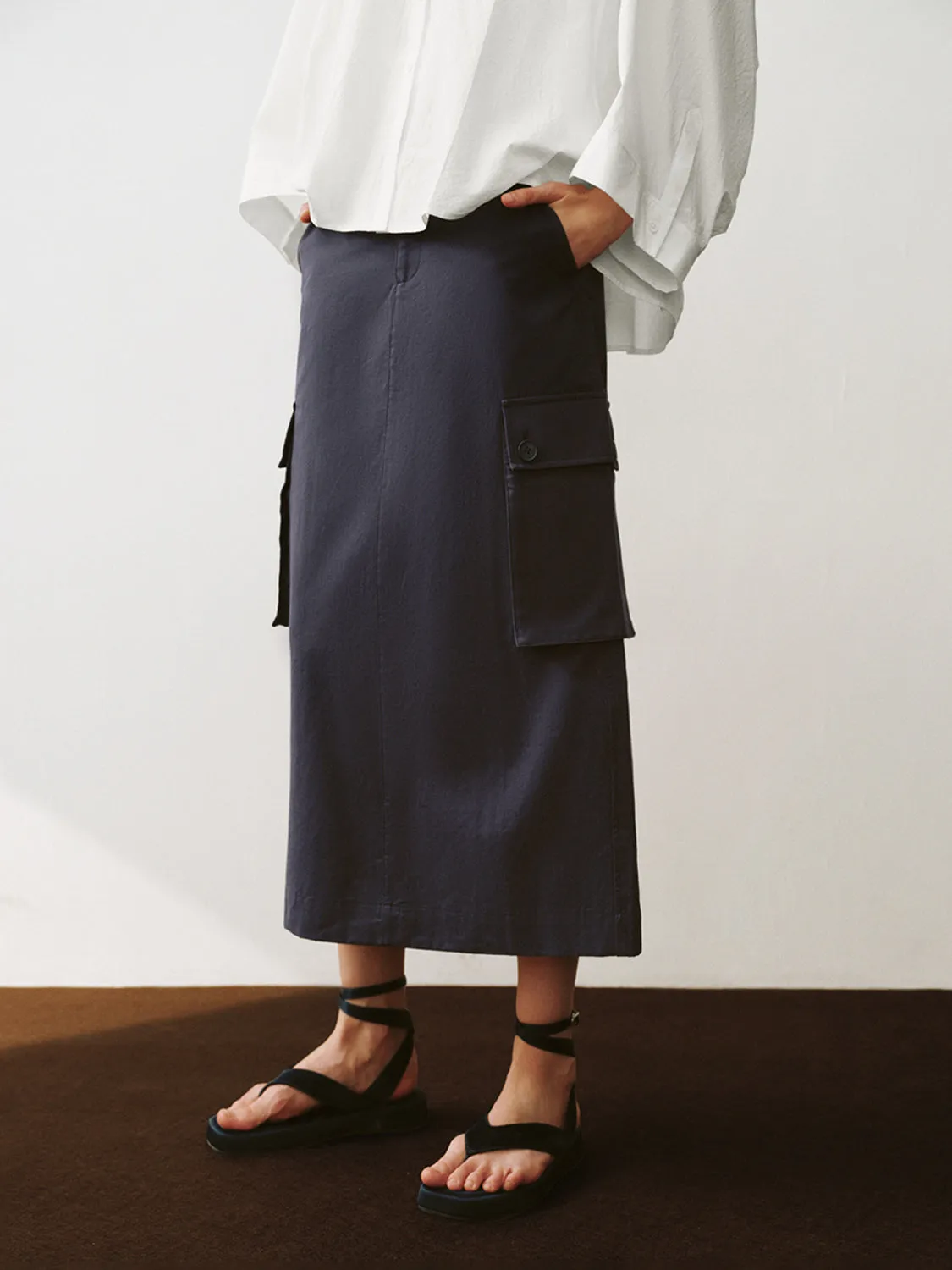Flap Pocket Midi Straight Skirts sold by Urban Revivo
