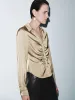 Lapel Ruched Long Sleeve Shirts sold by Urban Revivo