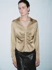 Lapel Ruched Long Sleeve Shirts sold by Urban Revivo
