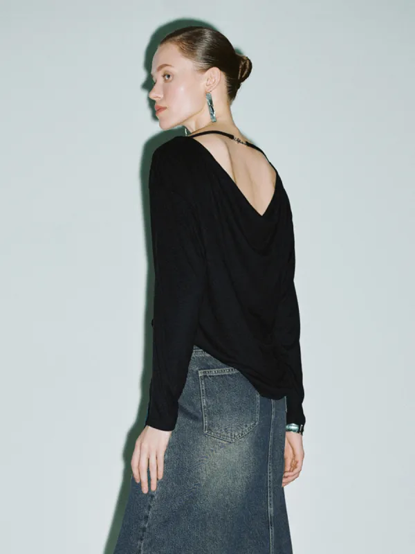 Cut Out Back Long Sleeve T-Shirts sold by Urban Revivo