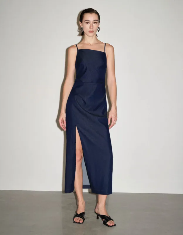 Ruched Off-Shoulder Denim Cami Dress sold by Urban Revivo