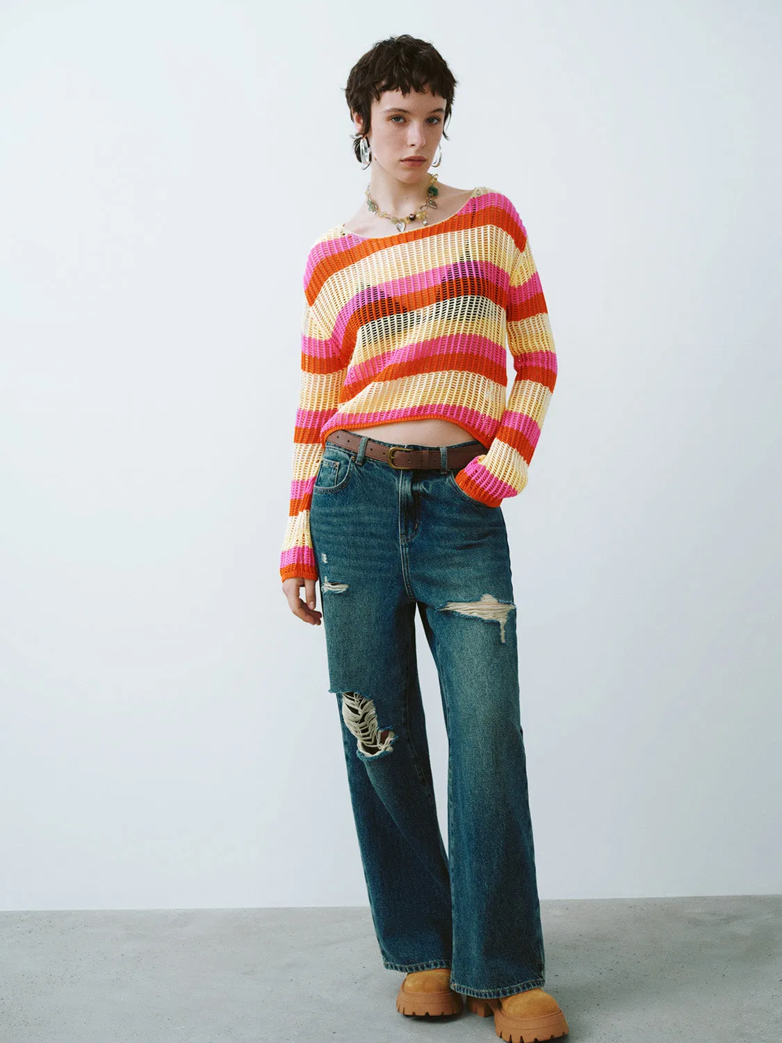 Striped Boat Neck Knitted T-Shirt sold by Urban Revivo product image thumbnail 4