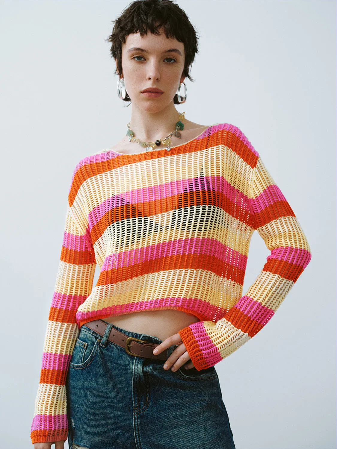 Striped Boat Neck Knitted T-Shirt sold by Urban Revivo
