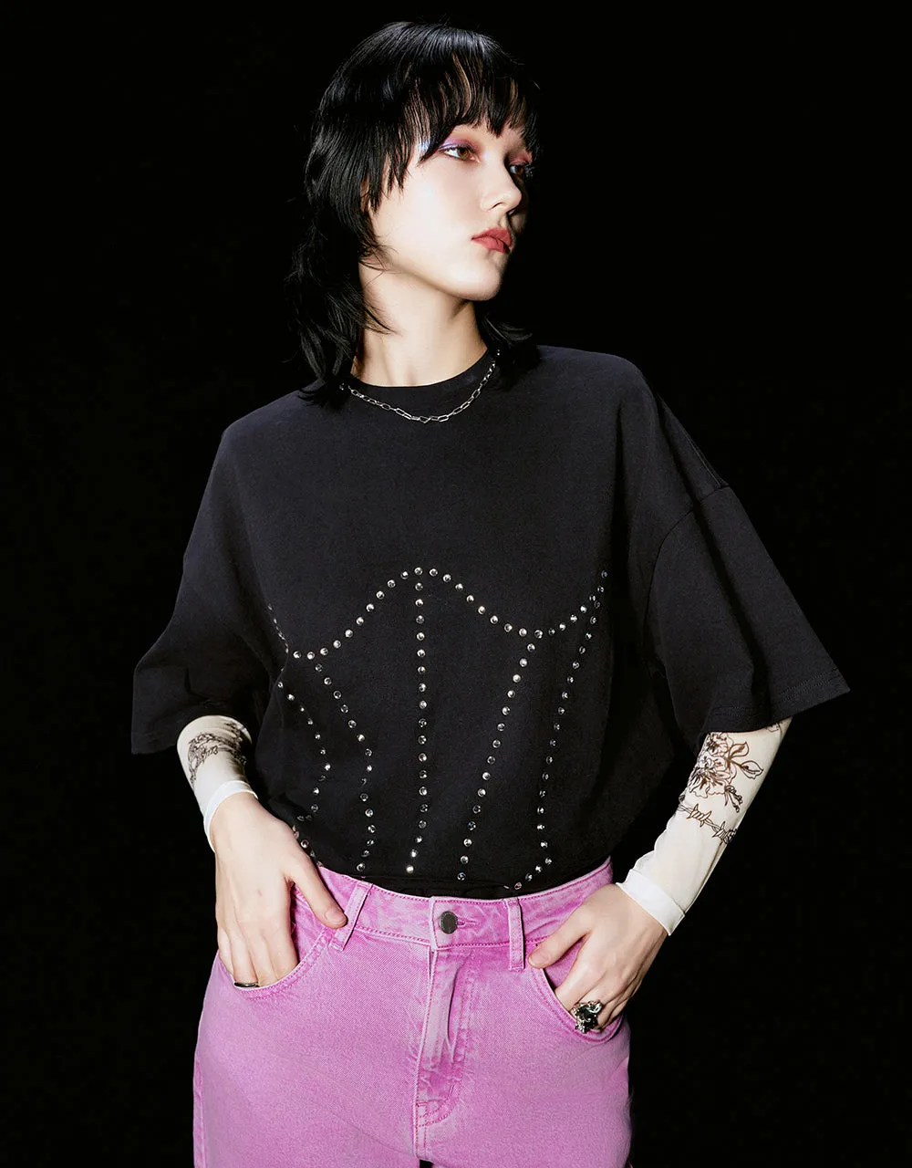 Drop Shoulder Sleeve Crew Neck Loose T-Shirt sold by Urban Revivo