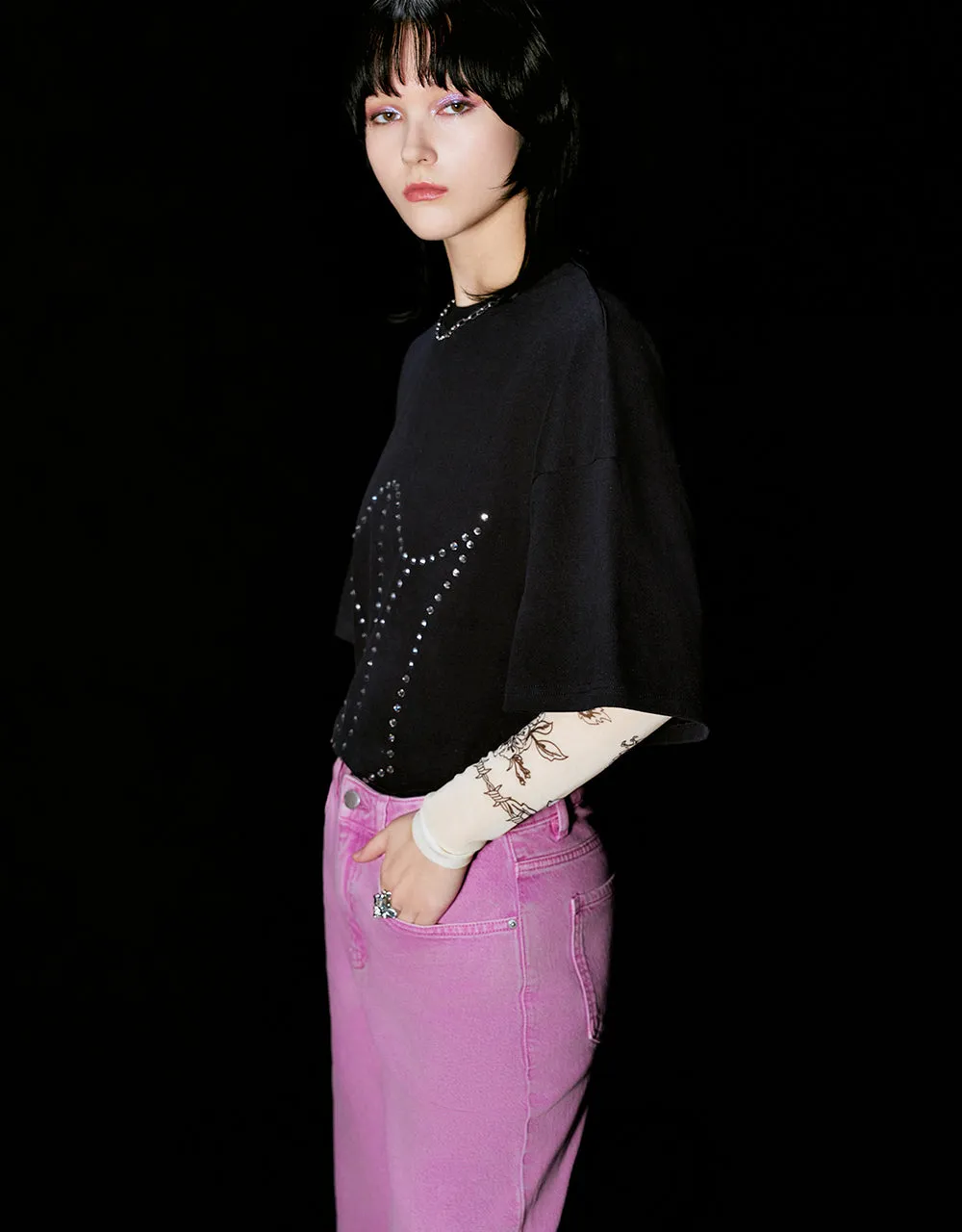 Drop Shoulder Sleeve Crew Neck Loose T-Shirt sold by Urban Revivo product image thumbnail 2