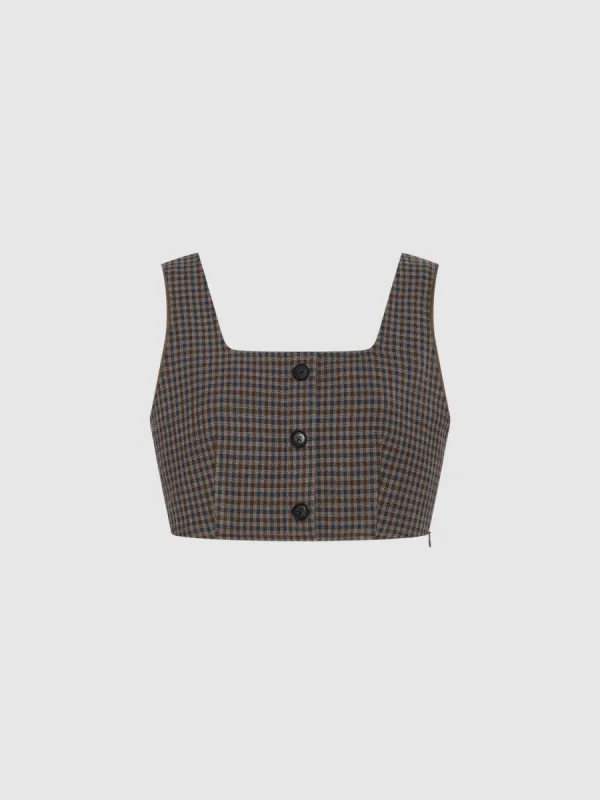 Checkered Cropped Cami Top sold by Urban Revivo