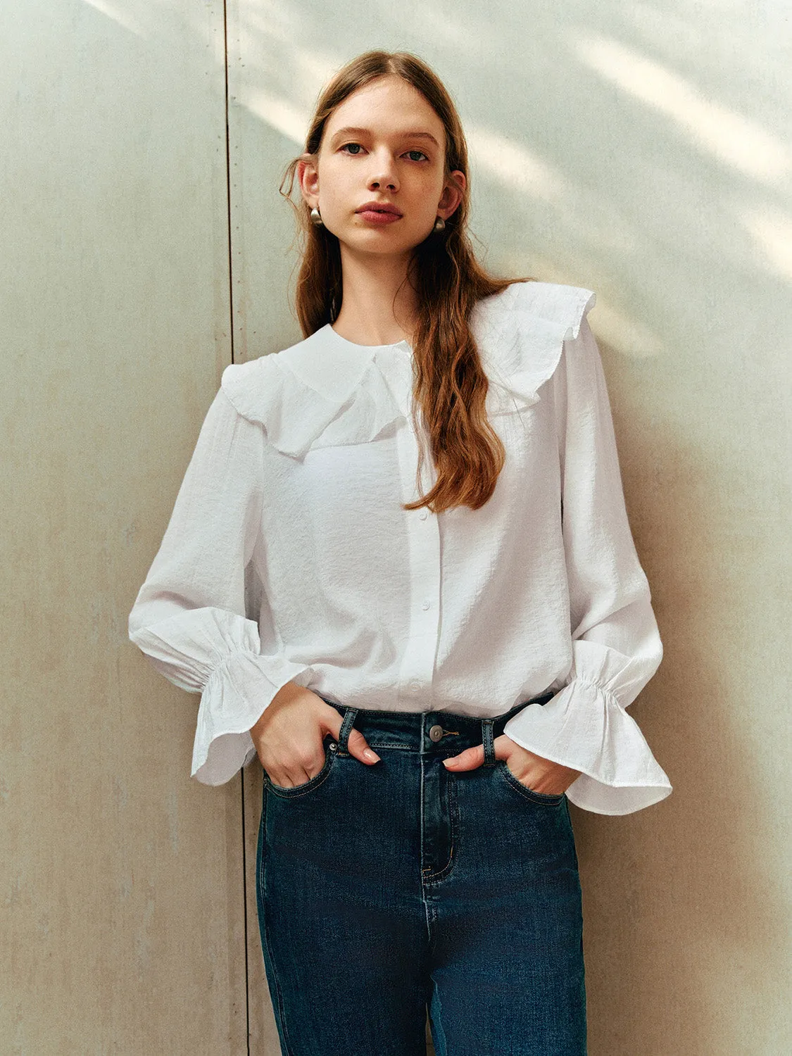 Ruffle Hem Long Sleeve Shirts sold by Urban Revivo